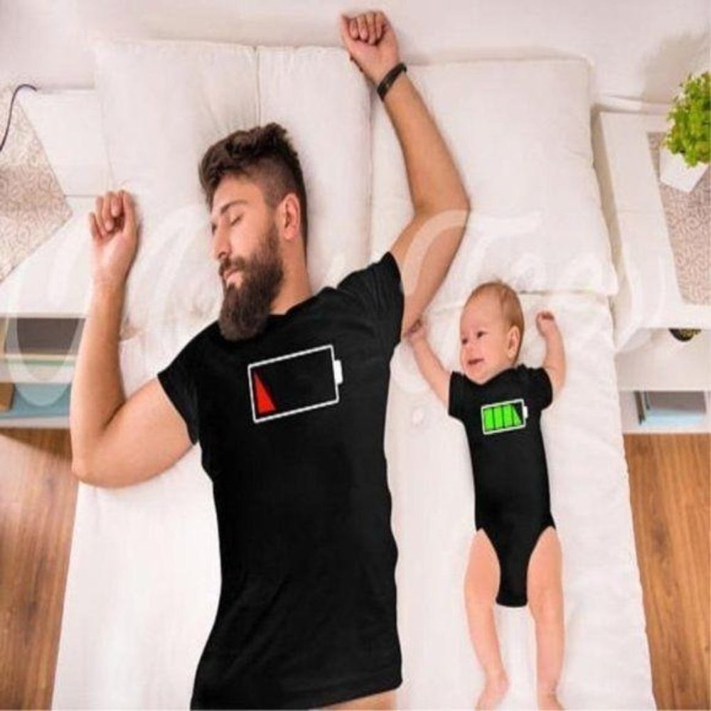 Charging Battery Tee Shirt and Onesie Set - tee XL